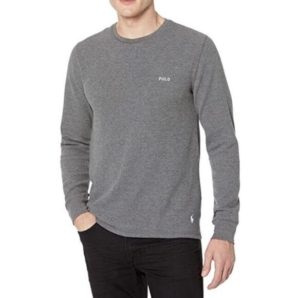 Polo Ralph Lauren PWLC2F Men's Sz M Charcoal Heather Waffle L/S Crew Shirt - Picture 8 of 9